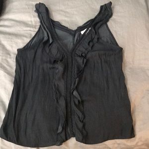 Black ruffle blouse .